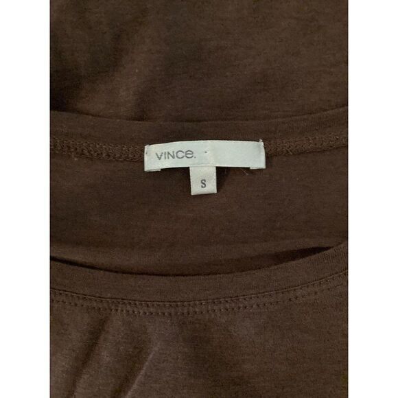VINCE SHEATH DRESS SMALL BROWN SOLID COTTON ROLL CUFF SHORT SLEEVES - Picture 7 of 8